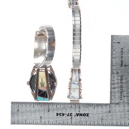 4 Vintage Navajo sterling silver channel inlay/turquoise ladies watch tips b