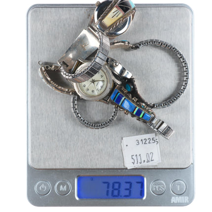 4 Vintage Navajo sterling silver channel inlay/turquoise ladies watch tips b