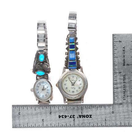 4 Vintage Navajo sterling silver channel inlay/turquoise ladies watch tips b