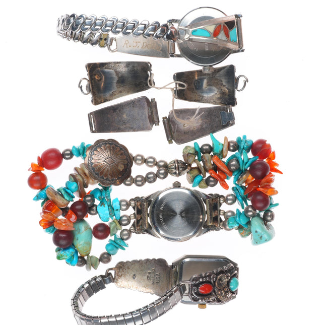 5 Vintage Navajo/Zuni sterling silver turquoise/coral ladies watch tips