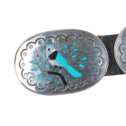 Benjamin Becenti Navajo sterling silver bluebird inlay concho belt