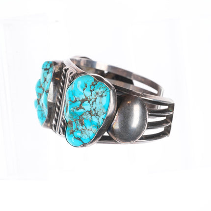 7" Vintage Chunky#8 Turquoise carved nugget sterling silver Navajo cuff bracelet