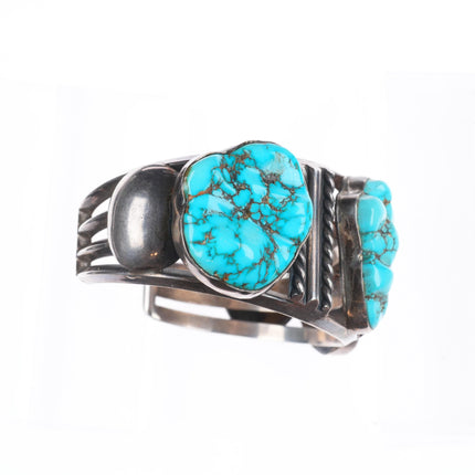 7" Vintage Chunky#8 Turquoise carved nugget sterling silver Navajo cuff bracelet