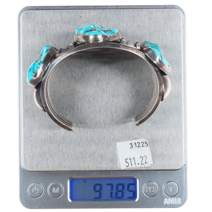 7" Vintage Chunky#8 Turquoise carved nugget sterling silver Navajo cuff bracelet