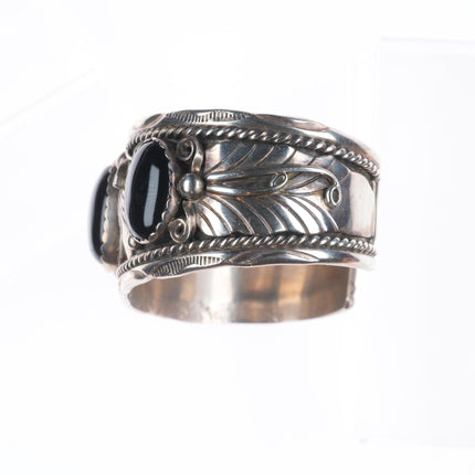 7.1" Herbert Tsosie Navajo  sterling silver onyx 3 stone vintage cuff bracelet