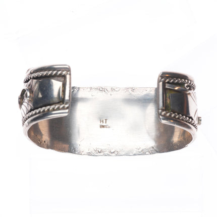 7.1" Herbert Tsosie Navajo  sterling silver onyx 3 stone vintage cuff bracelet