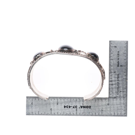 7.1" Herbert Tsosie Navajo  sterling silver onyx 3 stone vintage cuff bracelet