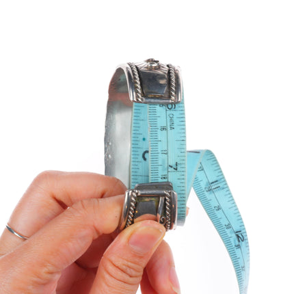 7.1" Herbert Tsosie Navajo  sterling silver onyx 3 stone vintage cuff bracelet