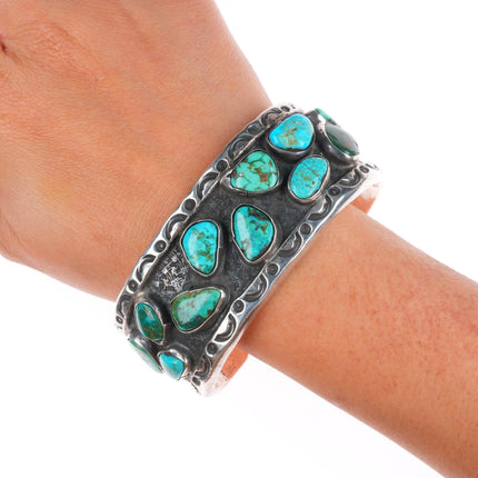 7.25" Heavy vintage Navajo sterling silver turquoise nuggets cuff bracelet