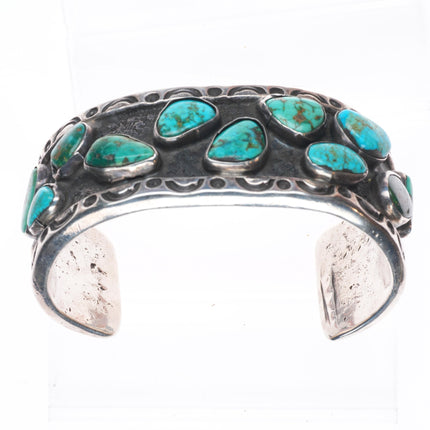 7.25" Heavy vintage Navajo sterling silver turquoise nuggets cuff bracelet