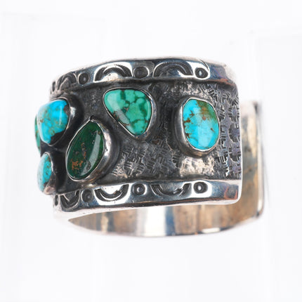 7.25" Heavy vintage Navajo sterling silver turquoise nuggets cuff bracelet