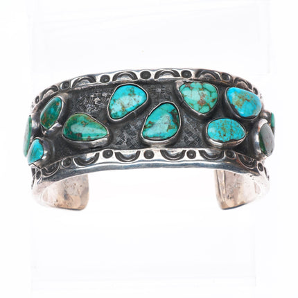 7.25" Heavy vintage Navajo sterling silver turquoise nuggets cuff bracelet
