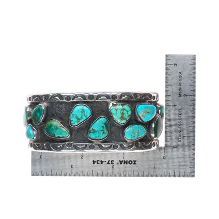 7.25" Heavy vintage Navajo sterling silver turquoise nuggets cuff bracelet