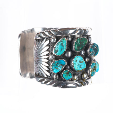 7" Heavy vintage Navajo Ernest Largo sterling silver turquoise cuff bracelet