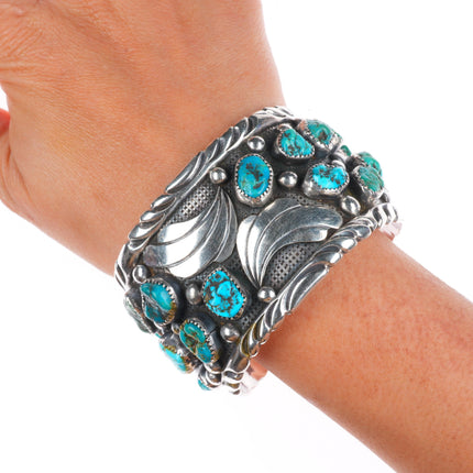 7" Heavy vintage Navajo Ernest Largo sterling silver turquoise cuff bracelet