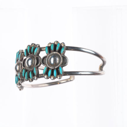 6" Vintage Zuni sterling silver petit point turquoise domed center cuff bracelet