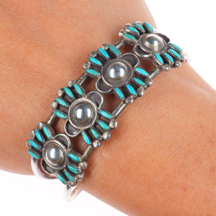 6" Vintage Zuni sterling silver petit point turquoise domed center cuff bracelet