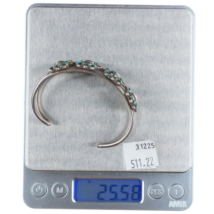 6" Vintage Zuni sterling silver petit point turquoise domed center cuff bracelet