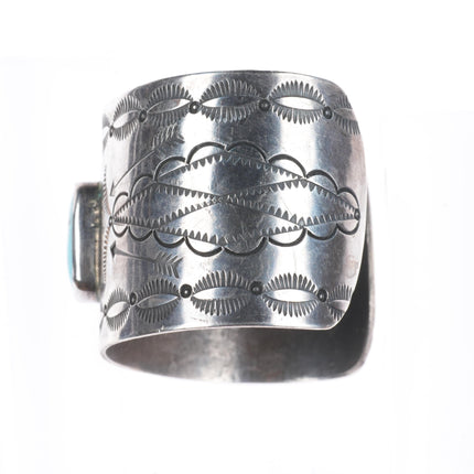 6.5" Vintage Navajo sterling silver deep stamped cuff bracelet with turquoise