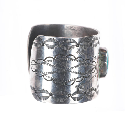 6.5" Vintage Navajo sterling silver deep stamped cuff bracelet with turquoise