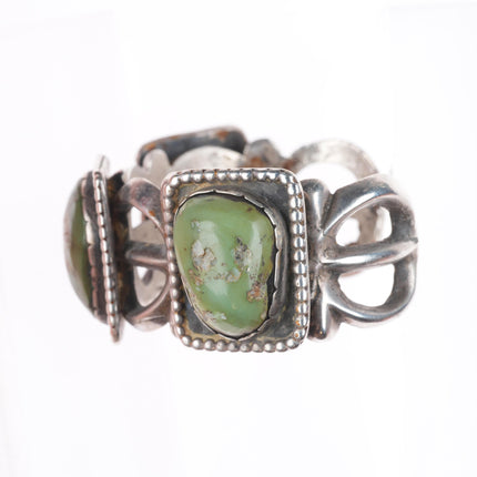 5.9" Vintage Navajo cast sterling silver cuff bracelet 3 green turquoise stones