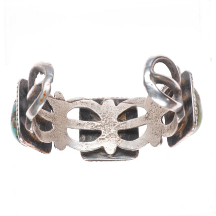 5.9" Vintage Navajo cast sterling silver cuff bracelet 3 green turquoise stones