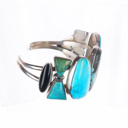 7" Vintage Southwestern/Navajo sterling silver multimine turquoise cuff bracelet
