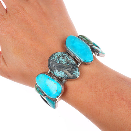 7" Vintage Southwestern/Navajo sterling silver multimine turquoise cuff bracelet