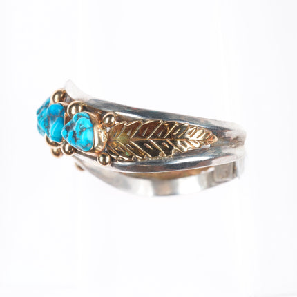 6" Les Baker shop 14k gold/Sterling silver turquoise row cuff bracelet