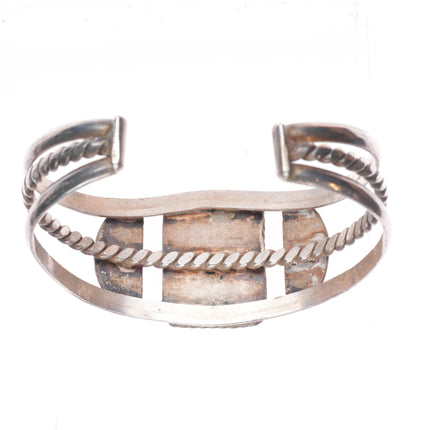 6.8" 1940's Vintage Navajo sterling silver petrified wood agate cuff bracelet