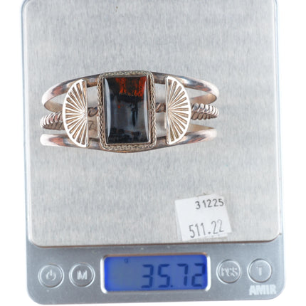 6.8" 1940's Vintage Navajo sterling silver petrified wood agate cuff bracelet