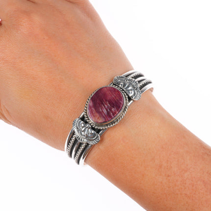 6.5" Patrick Yazzie Navajo sterling silver purple spiny oyster cuff bracelet