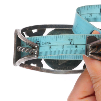 7.25" Vintage Navajo sterling silver turquoise cluster dollar cuff bracelet