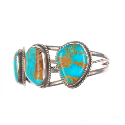 6.1" Vintage Navajo sterling silver 3 large stone turquoise cuff bracelet