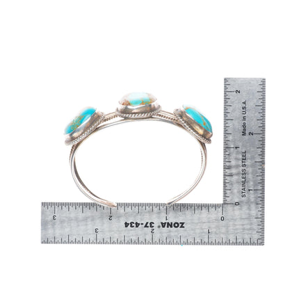 6.1" Vintage Navajo sterling silver 3 large stone turquoise cuff bracelet