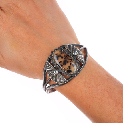 6.25" 1940's Vintage Montana agate Navajo sterling silver cuff bracelet