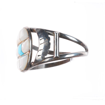 6.5" Vintage Zuni sterling silver mother of pearl/turquoise inlay cuff bracelet