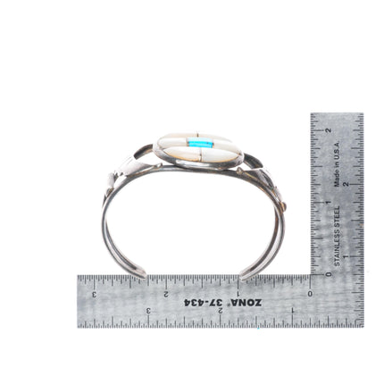 6.5" Vintage Zuni sterling silver mother of pearl/turquoise inlay cuff bracelet