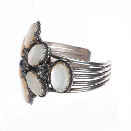 6.5" Vintage southwestern sterling silver mother of pearl onyx cuff bracelet