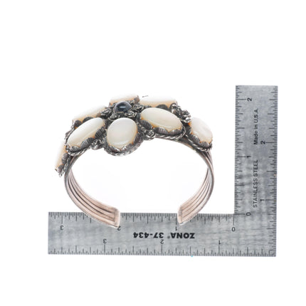 6.5" Vintage southwestern sterling silver mother of pearl onyx cuff bracelet