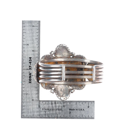 6.5" Vintage southwestern sterling silver mother of pearl onyx cuff bracelet