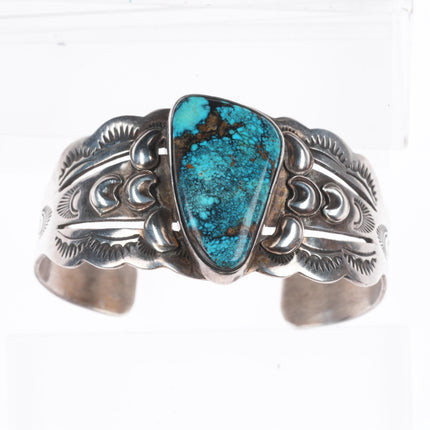 7" James McCabe Navajo sterling silver cuff bracelet w/ nice spiderweb turquoise