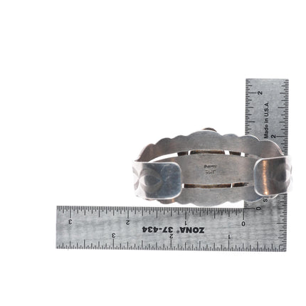 7" James McCabe Navajo sterling silver cuff bracelet w/ nice spiderweb turquoise