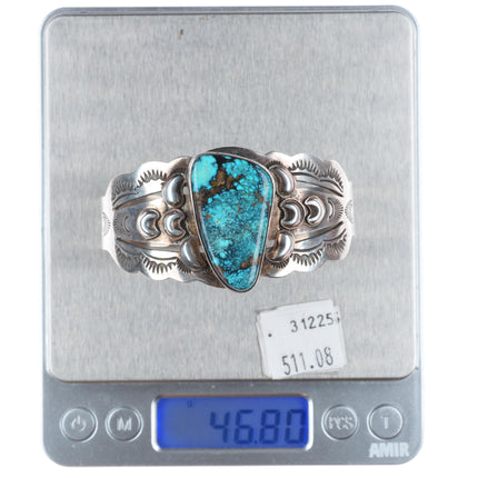 7" James McCabe Navajo sterling silver cuff bracelet w/ nice spiderweb turquoise