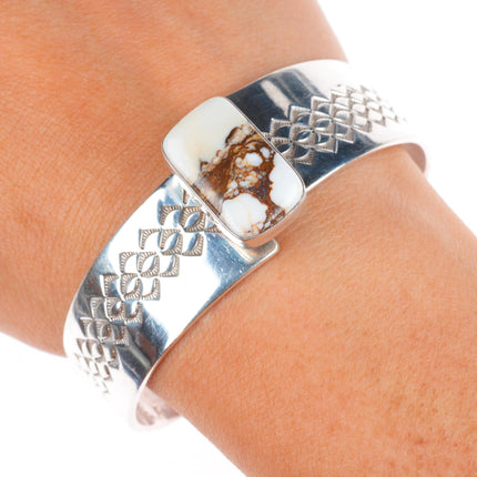 6.8" GSC Vintage Native American Wild Horse Jasper sterling silver cuff bracelet