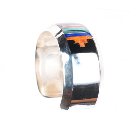 6.5" Willie Shaw Navajo sterling silver multi-stone inlay sunface cuff bracelet