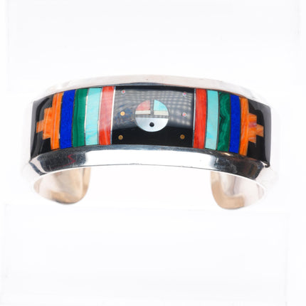 6.5" Willie Shaw Navajo sterling silver multi-stone inlay sunface cuff bracelet