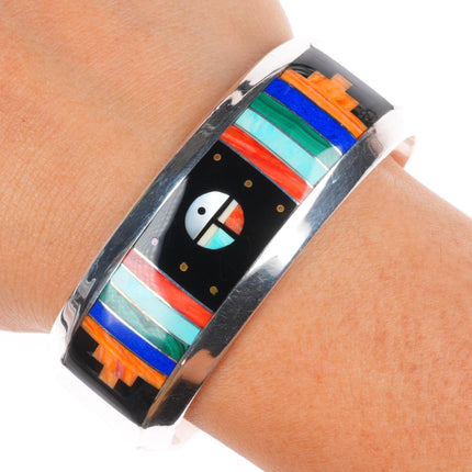 6.5" Willie Shaw Navajo sterling silver multi-stone inlay sunface cuff bracelet