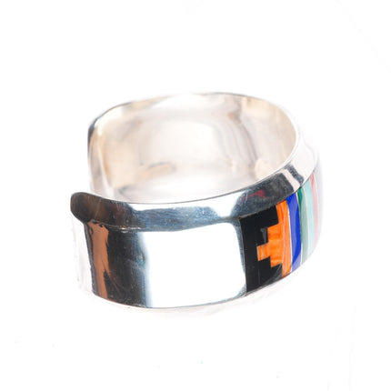 6.5" Willie Shaw Navajo sterling silver multi-stone inlay sunface cuff bracelet