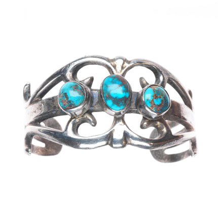 6.1" Vintage Navajo Bisbee turquoise cast sterling silver cuff bracelet